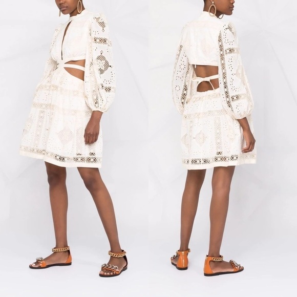 Zimmermann Dress Aliane Cutout Broderie Anglaise Lace Cotton Mini Ivory 2 NWT - Picture 12 of 13